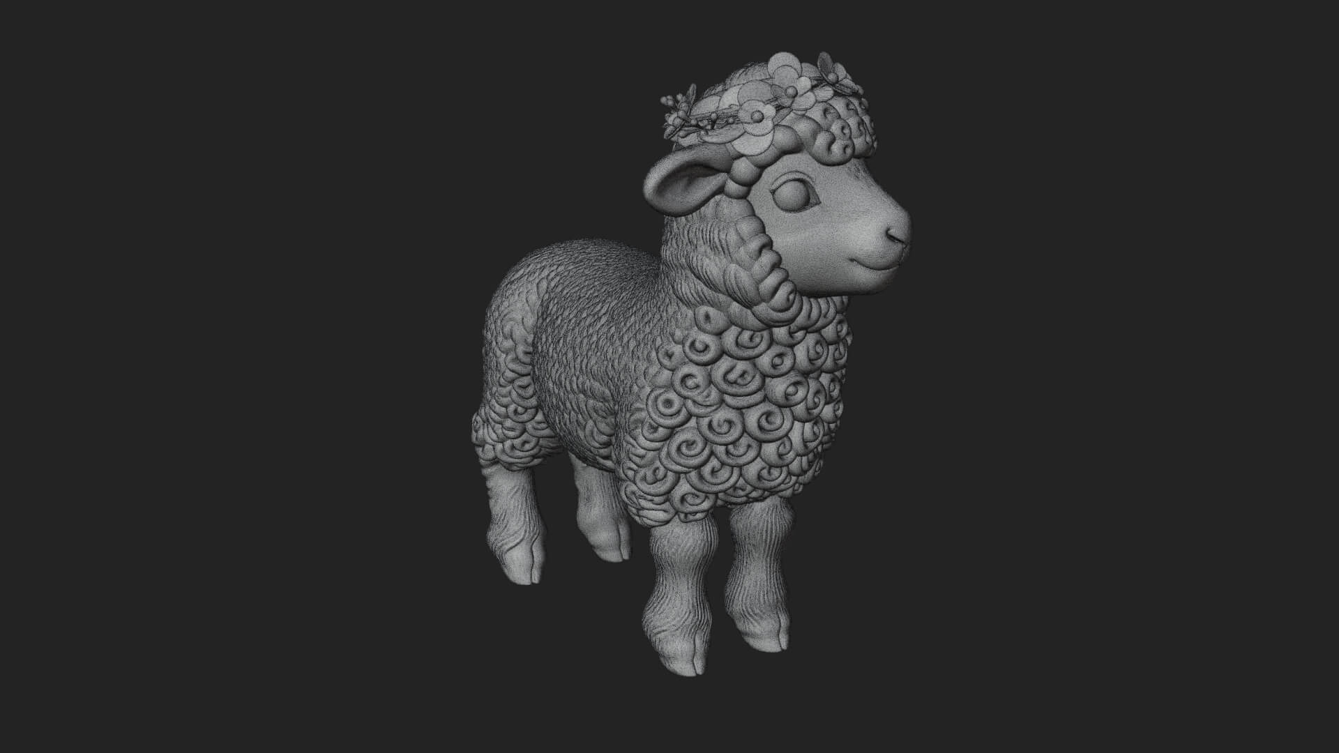 Lamb with Flower Crown Statue Design 2 3D Print Model 3D Model