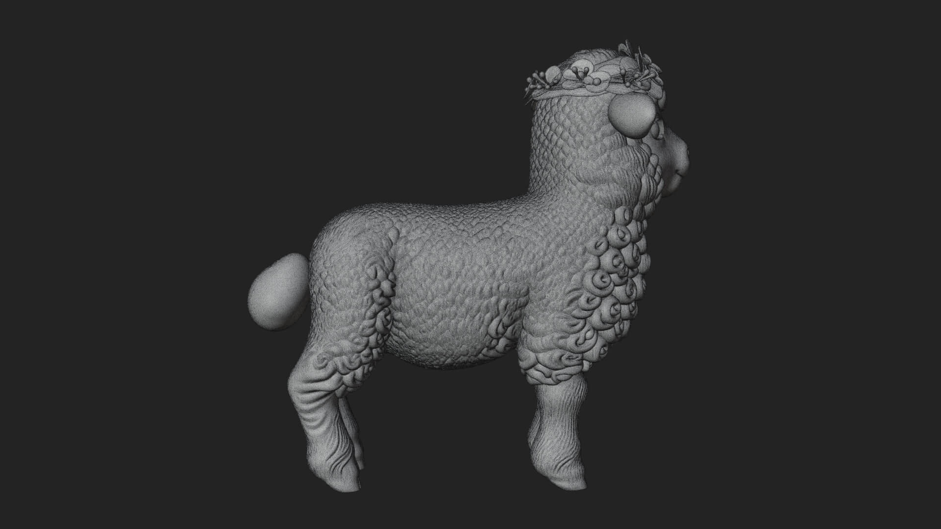 Lamb with Flower Crown Statue Design 2 3D Print Model 3D Model
