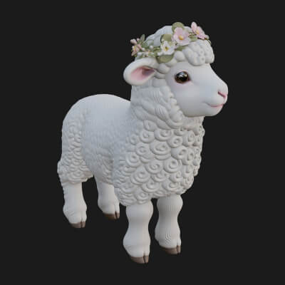 Lamb with Flower Crown Statue Design 2 3D Print Model