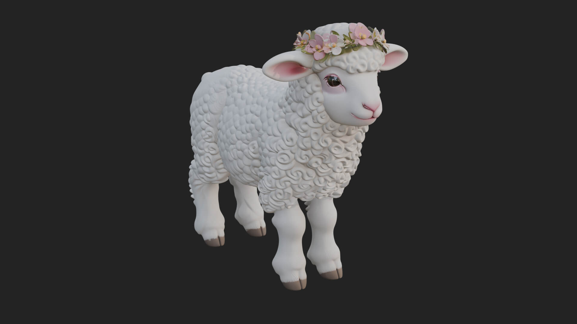 Lamb with Flower Crown Statue Design 3 3D Print Model 3D Model
