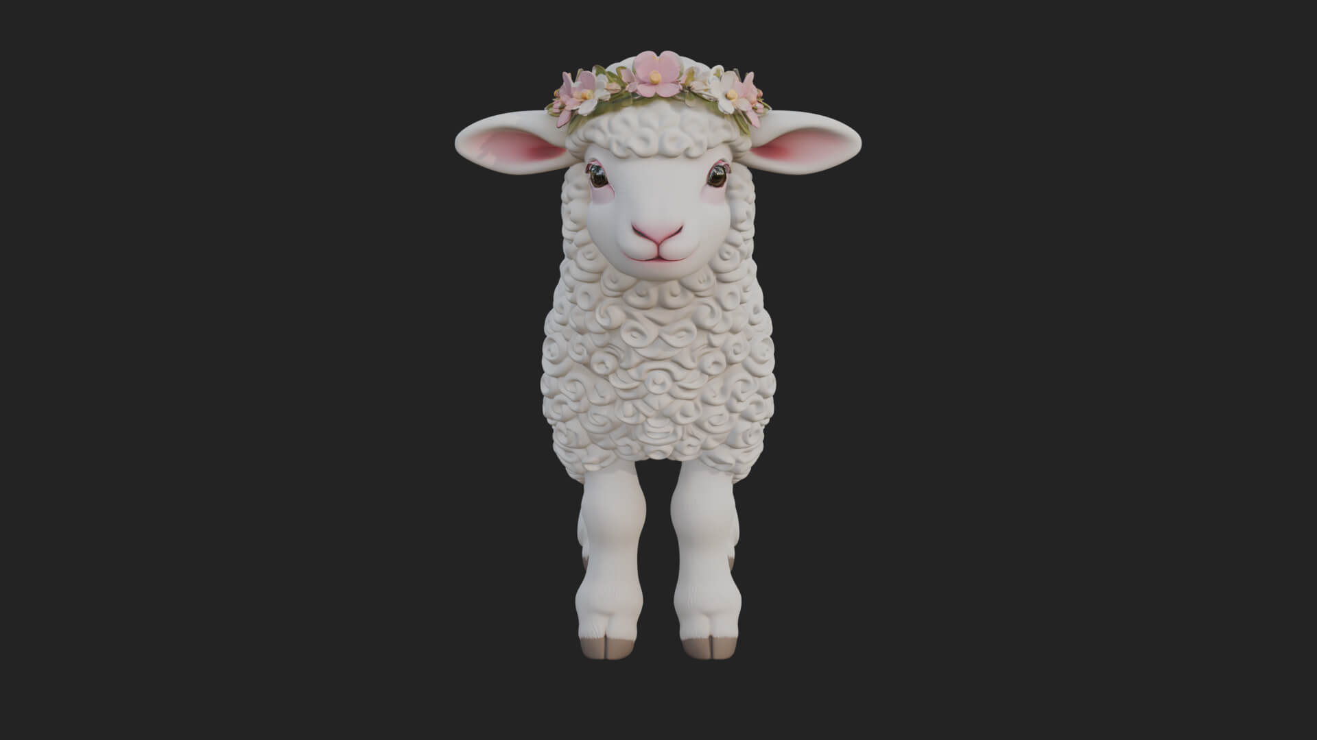 Lamb with Flower Crown Statue Design 3 3D Print Model 3D Model