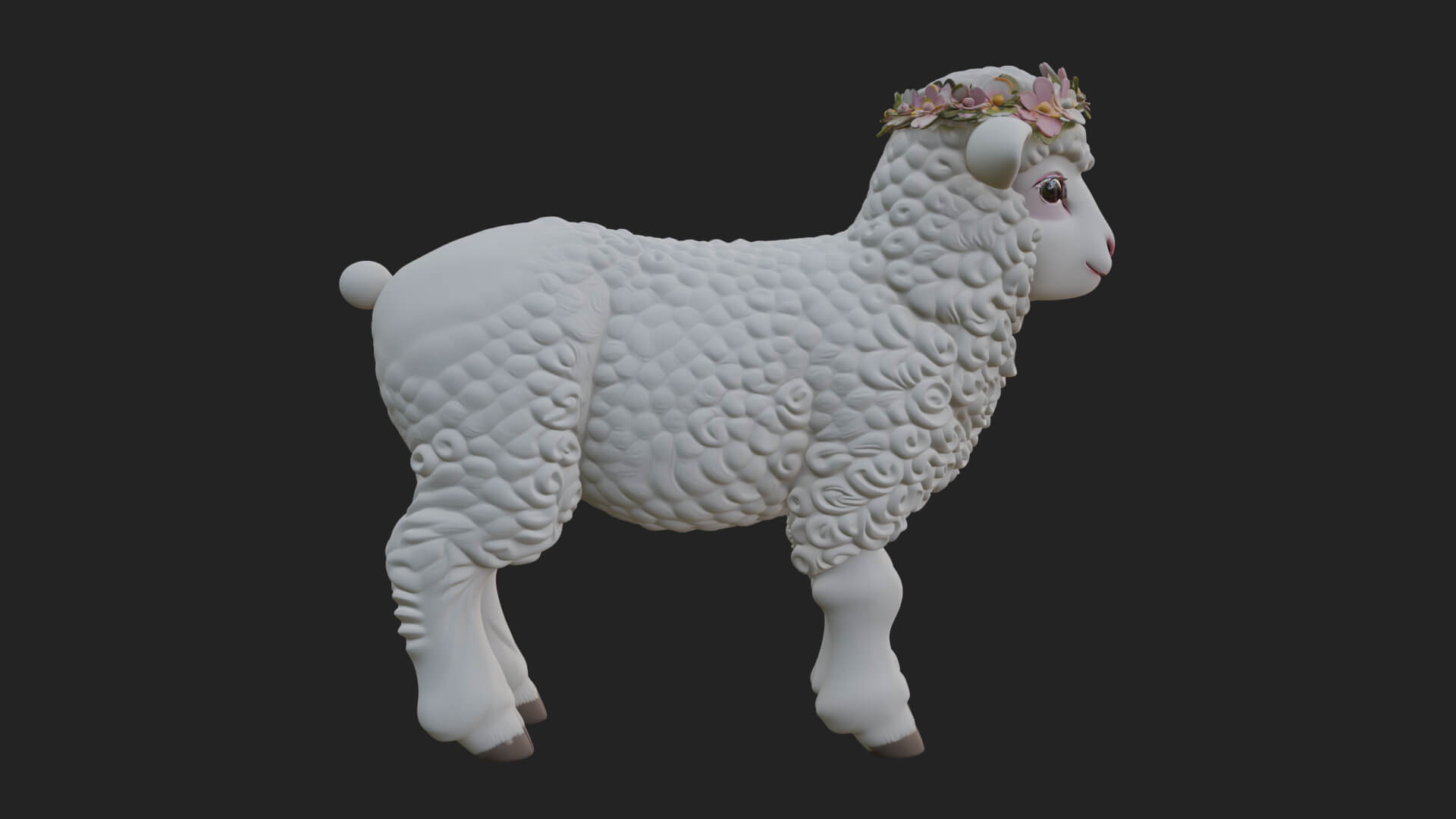 Lamb with Flower Crown Statue Design 3 3D Print Model 3D Model