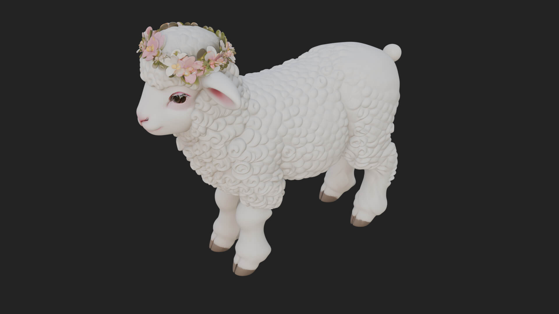 Lamb with Flower Crown Statue Design 3 3D Print Model 3D Model