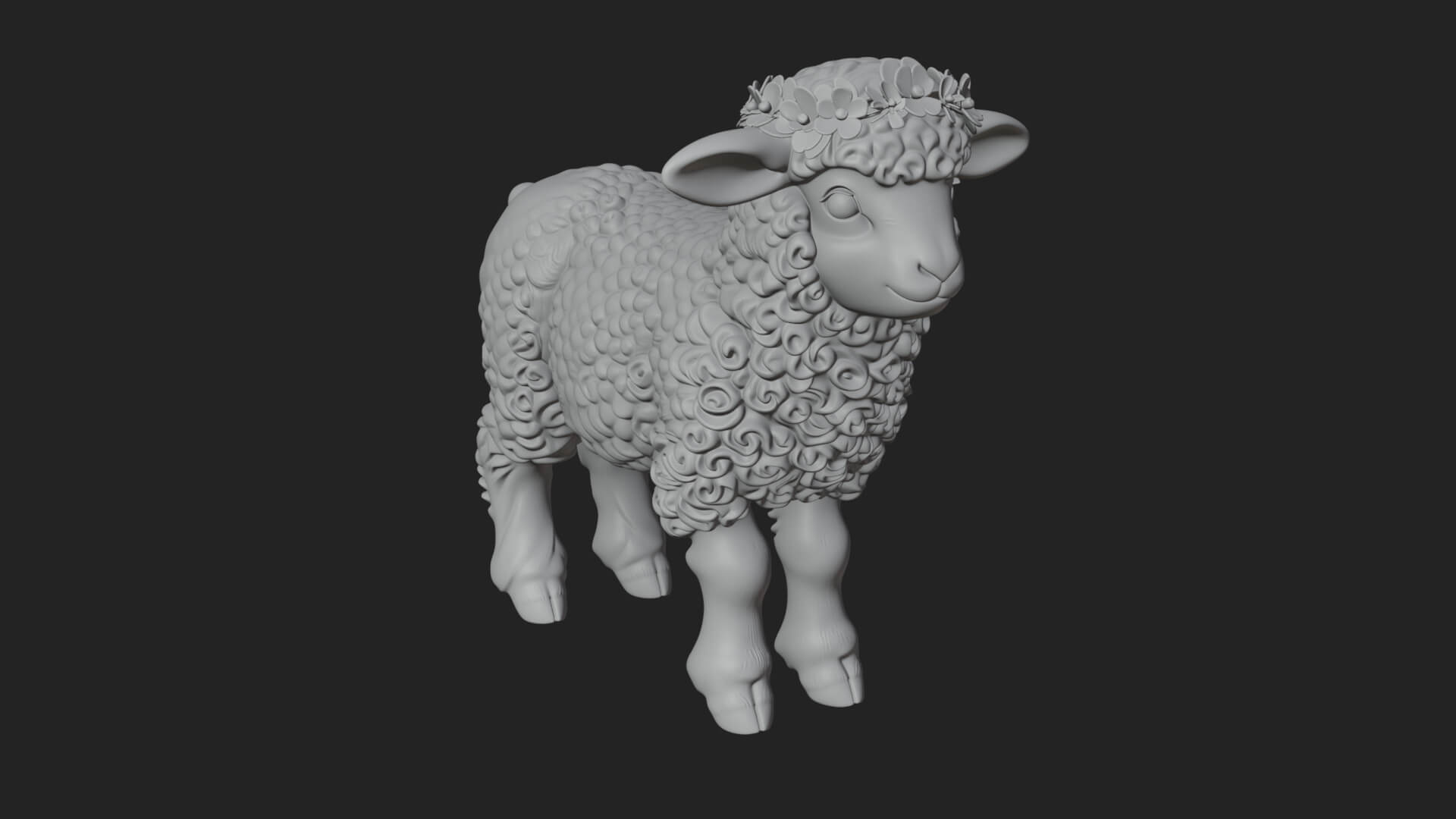 Lamb with Flower Crown Statue Design 3 3D Print Model 3D Model