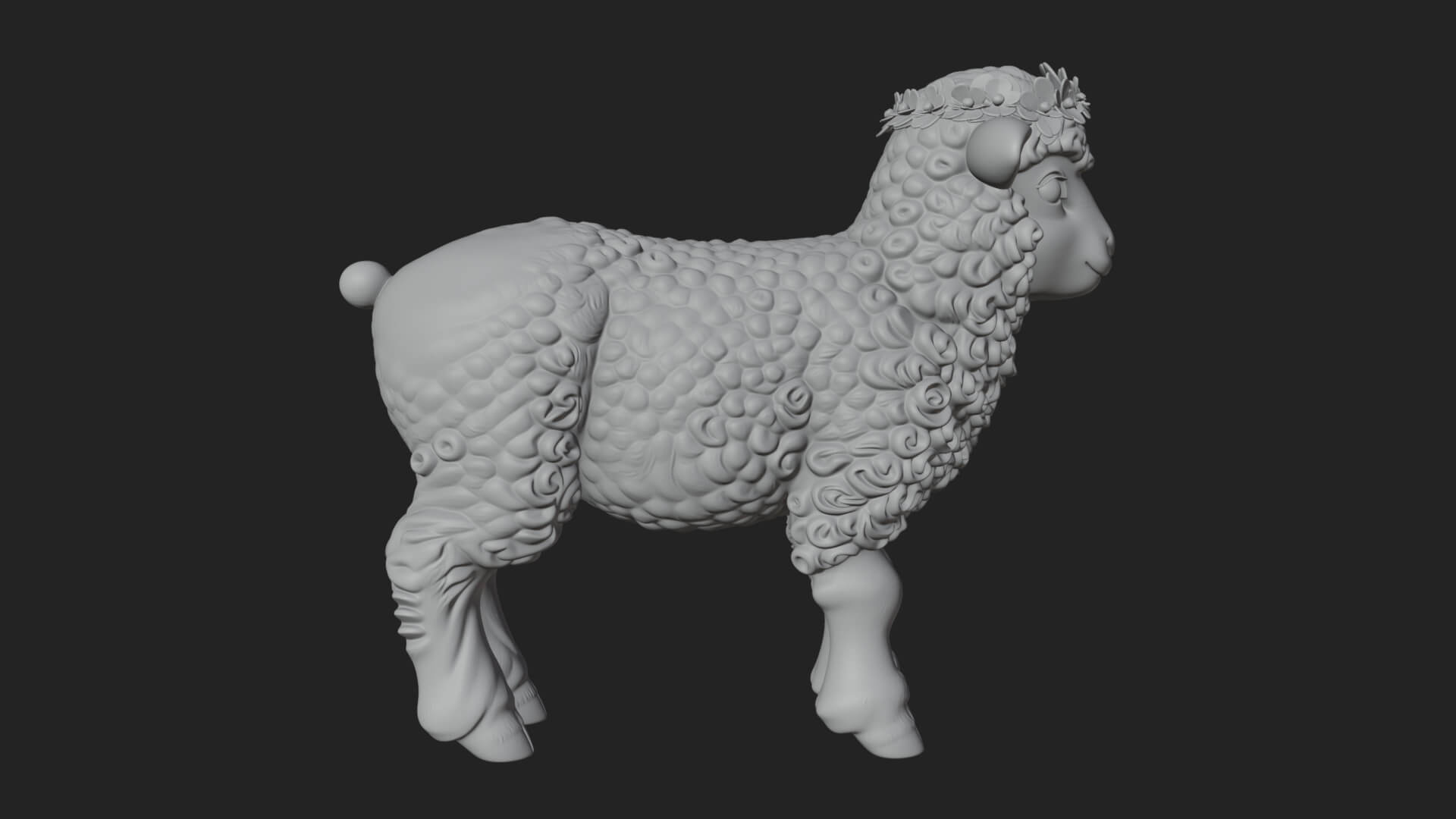 Lamb with Flower Crown Statue Design 3 3D Print Model 3D Model