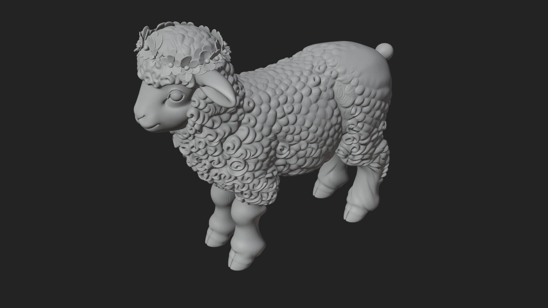 Lamb with Flower Crown Statue Design 3 3D Print Model 3D Model