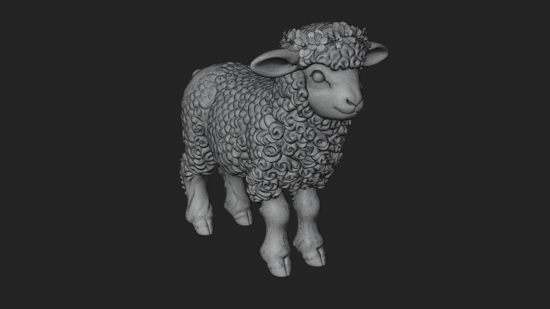 Lamb with Flower Crown Statue Design 3 3D Print Model 3D Model