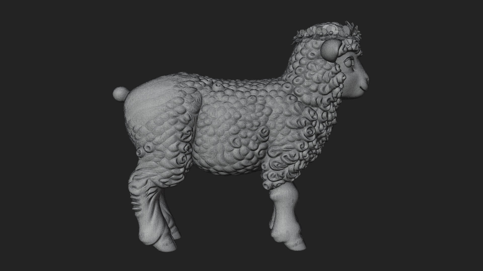 Lamb with Flower Crown Statue Design 3 3D Print Model 3D Model