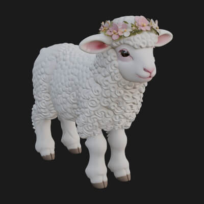 Lamb with Flower Crown Statue Design 3 3D Print Model