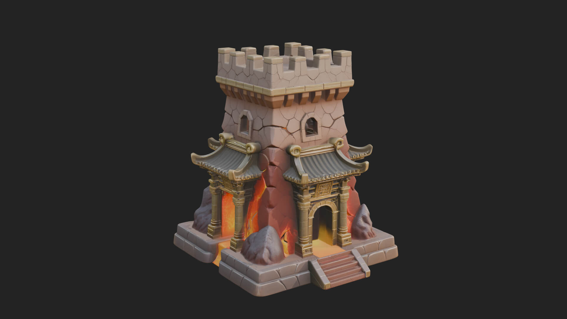 Lava Vein Fortress Tower Design 1 3D Print Model 3D Model