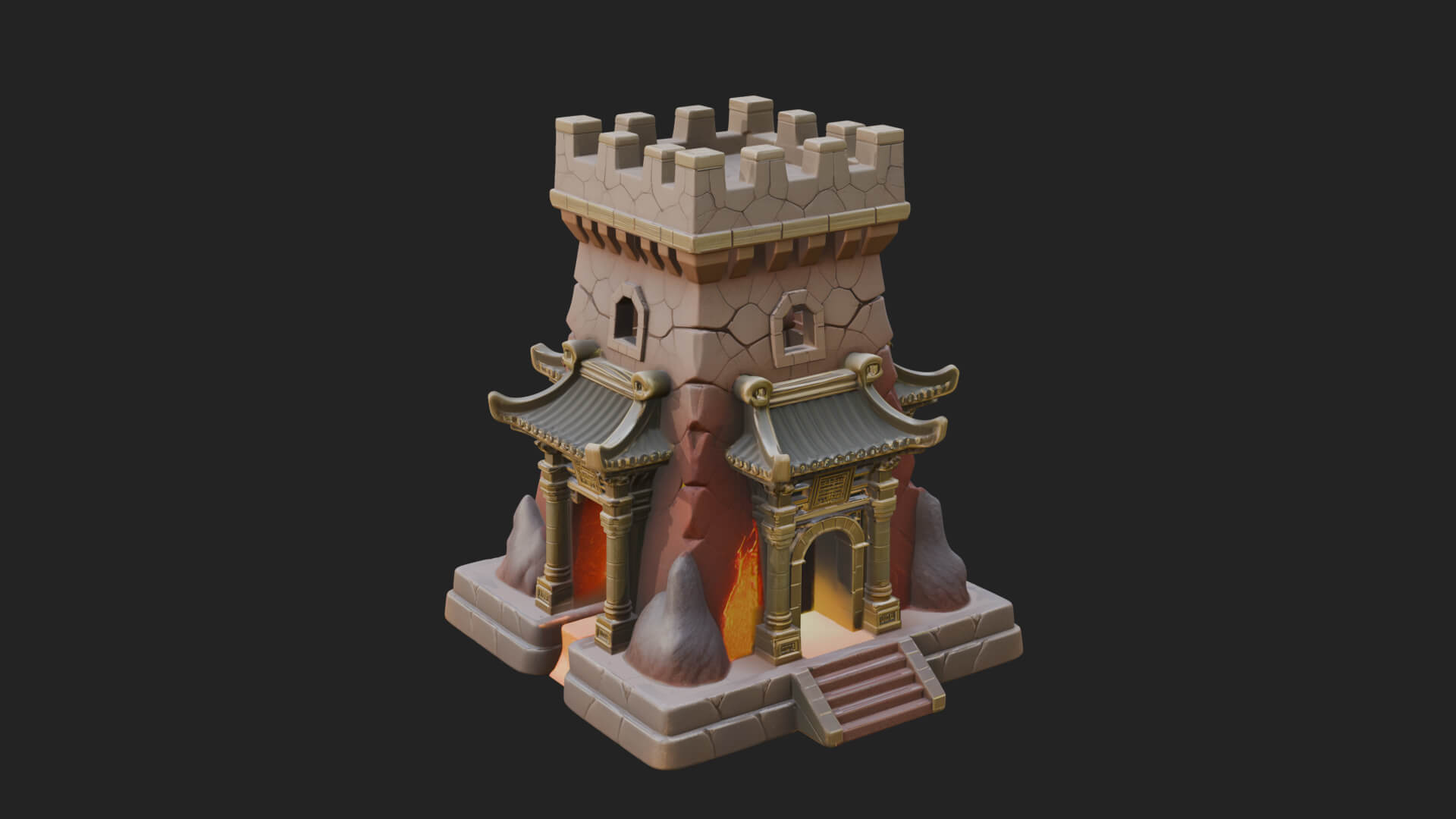 Lava Vein Fortress Tower Design 1 3D Print Model 3D Model