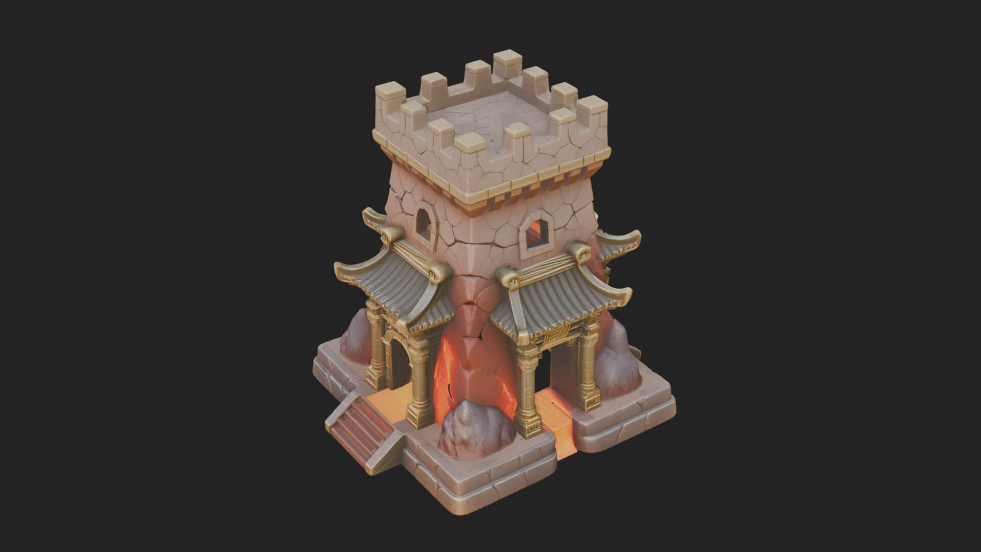 Lava Vein Fortress Tower Design 1 3D Print Model 3D Model