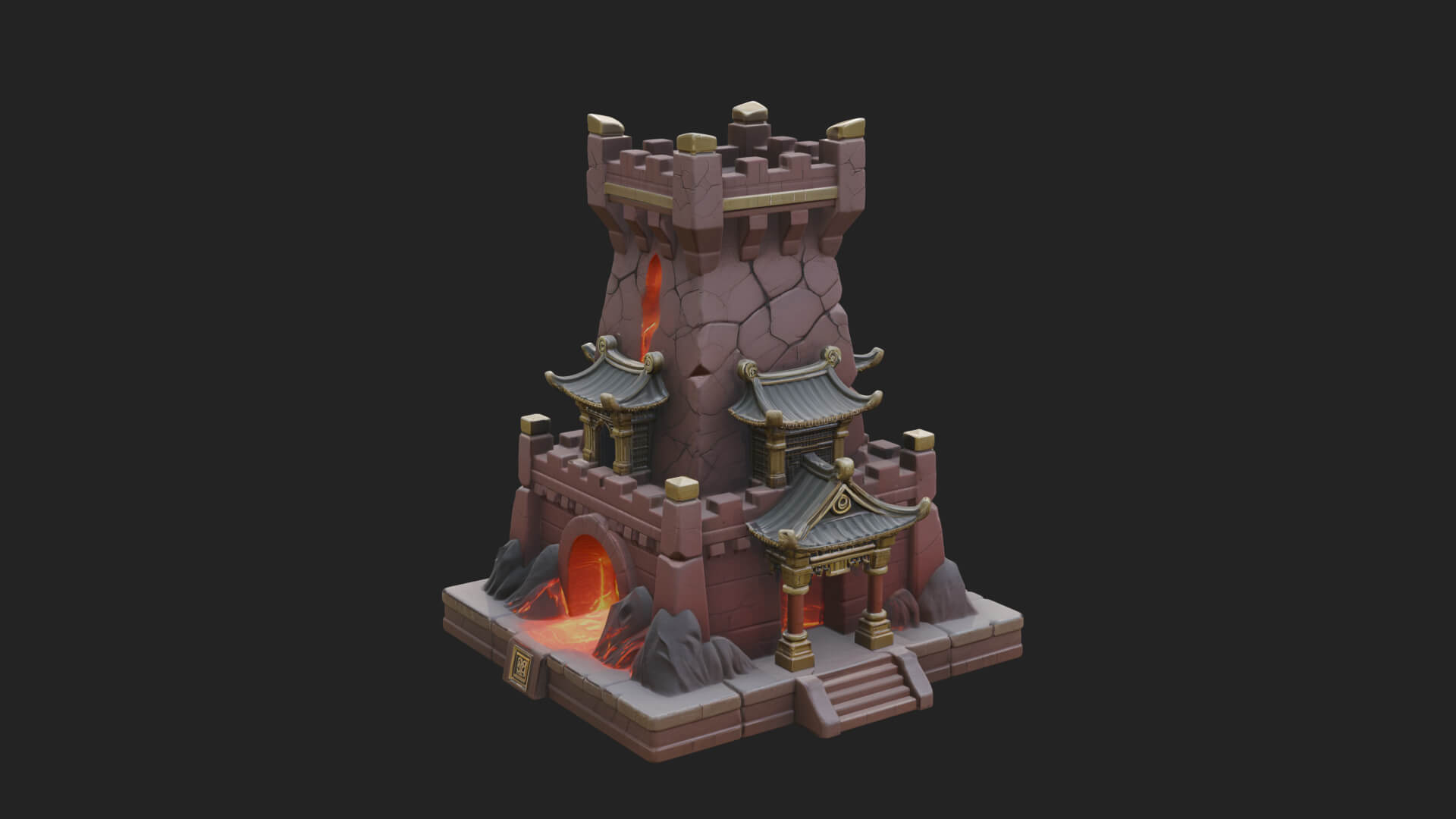 Lava Vein Fortress Tower Design 2 3D Print Model 3D Model