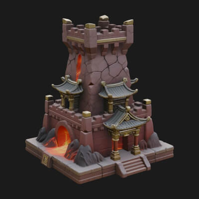 Lava Vein Fortress Tower Design 2 3D Print Model