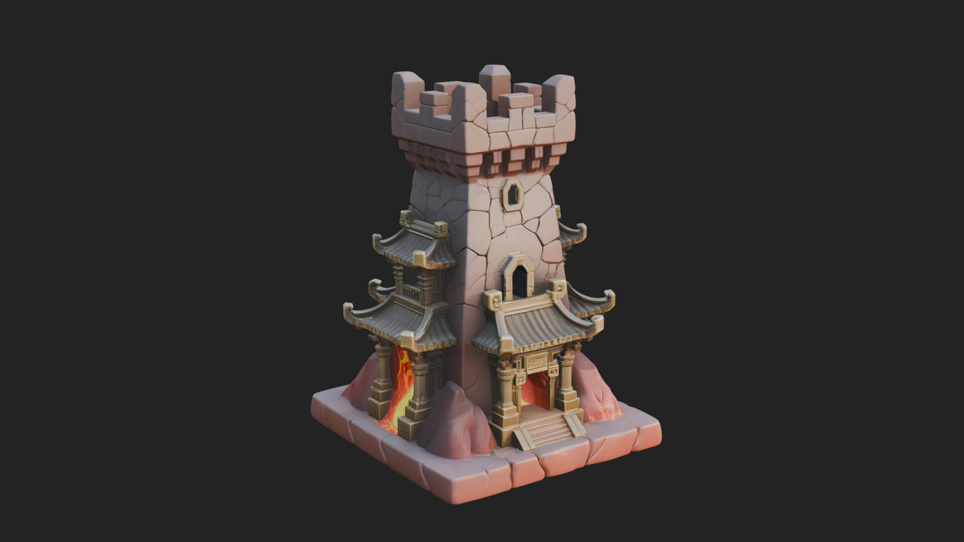 Lava Vein Fortress Tower Design 4 3D Print Model 3D Model