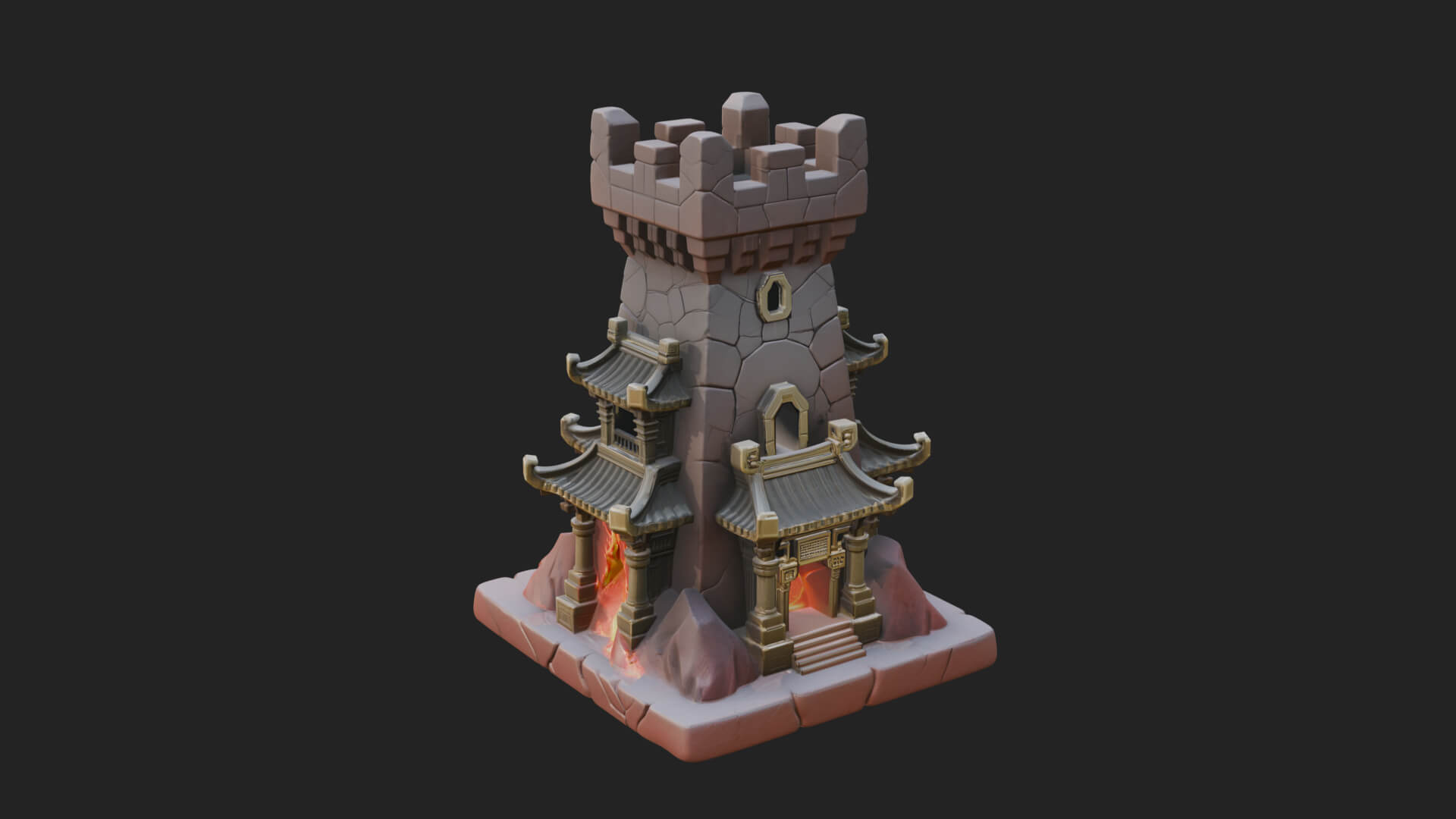 Lava Vein Fortress Tower Design 4 3D Print Model 3D Model