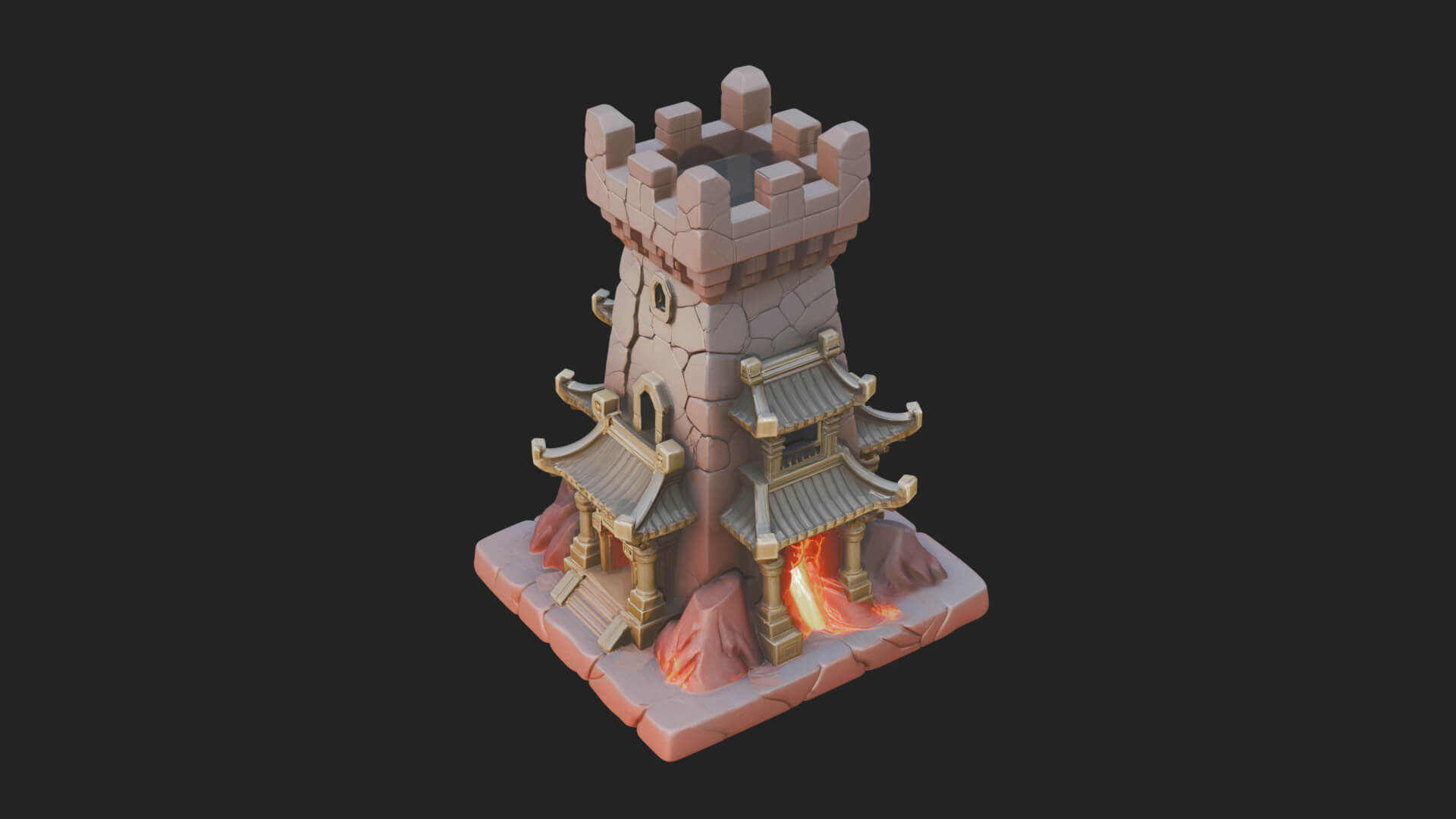 Lava Vein Fortress Tower Design 4 3D Print Model 3D Model