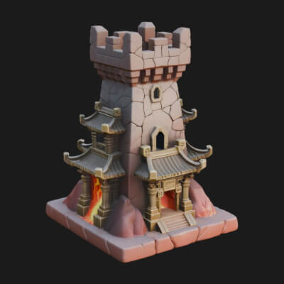 Lava Vein Fortress Tower Design 4 3D Print Model