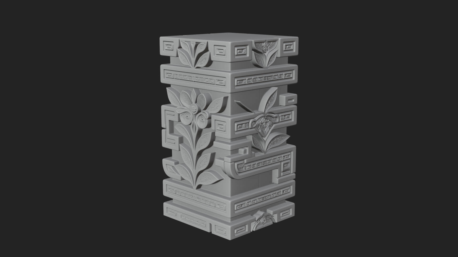 Leaf Carved Stone Column Design 1 3D Print Model 3D Model