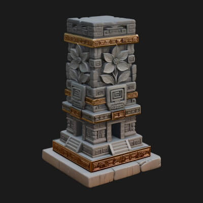 Leaf Carved Stone Column Design 3 3D Print Model
