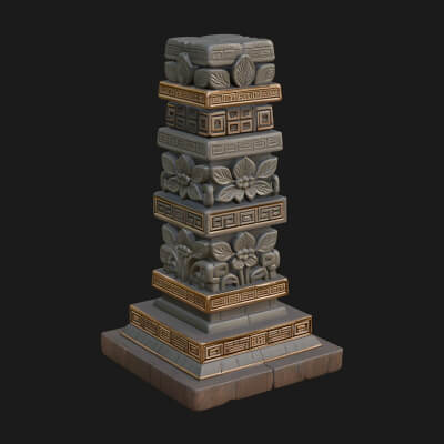 Leaf Carved Stone Column Design 5 3D Print Model