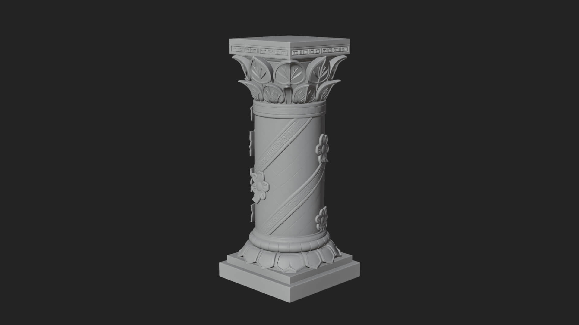 Leaf Carved Stone Column Design 8 3D Print Model 3D Model