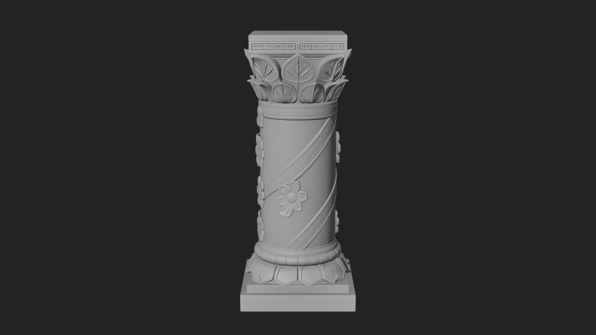 Leaf Carved Stone Column Design 8 3D Print Model 3D Model