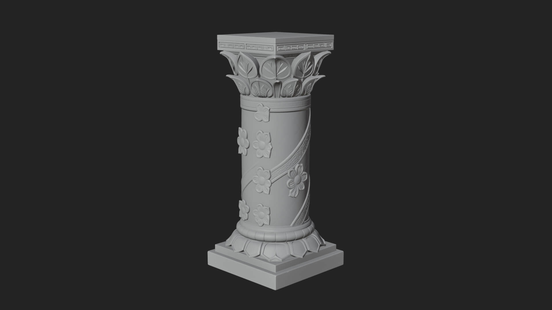 Leaf Carved Stone Column Design 8 3D Print Model 3D Model