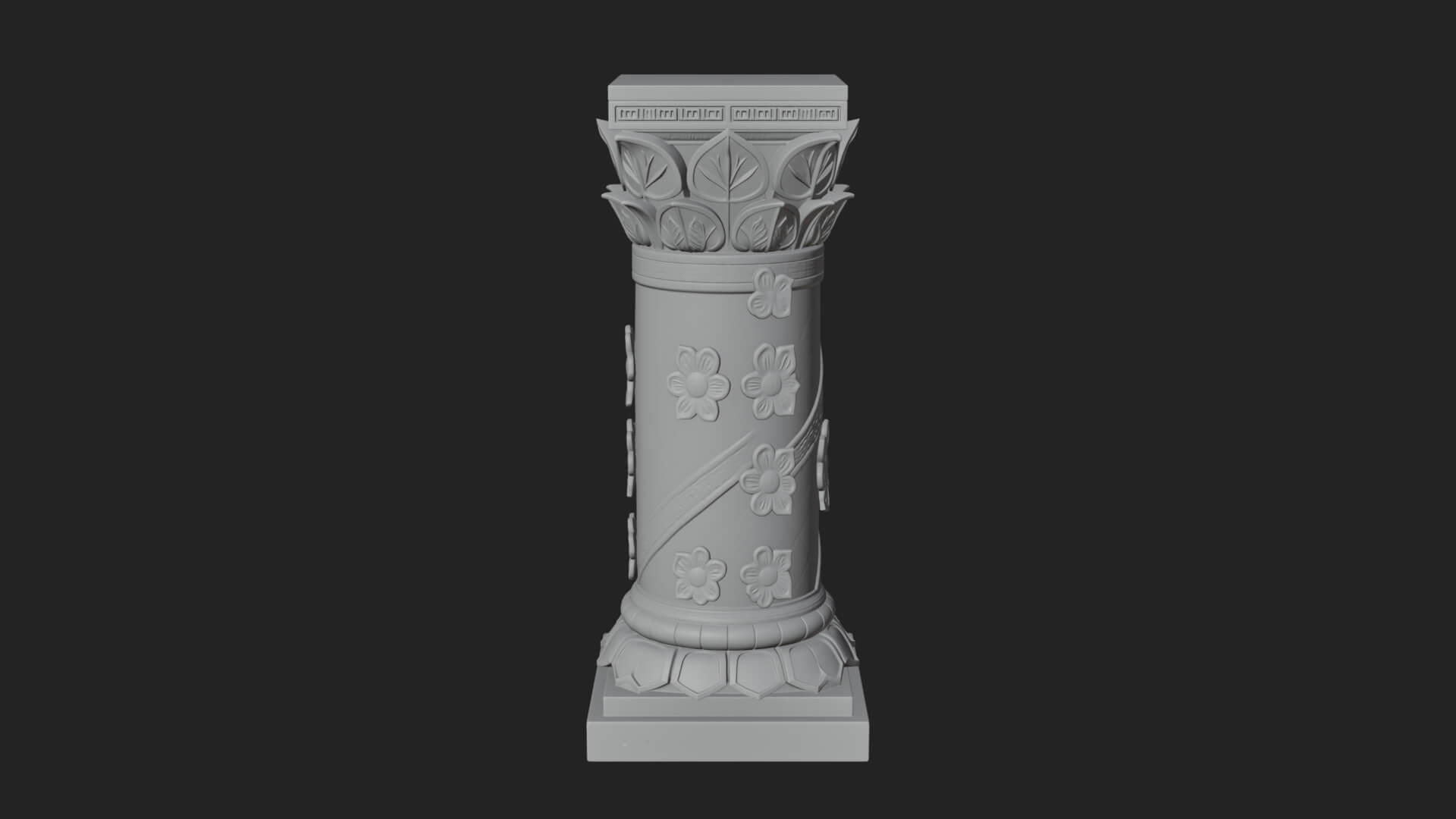 Leaf Carved Stone Column Design 8 3D Print Model 3D Model