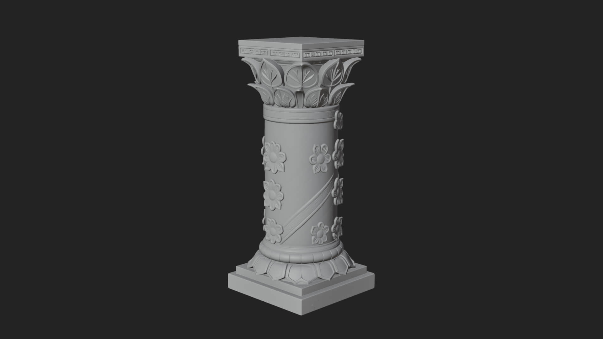 Leaf Carved Stone Column Design 8 3D Print Model 3D Model