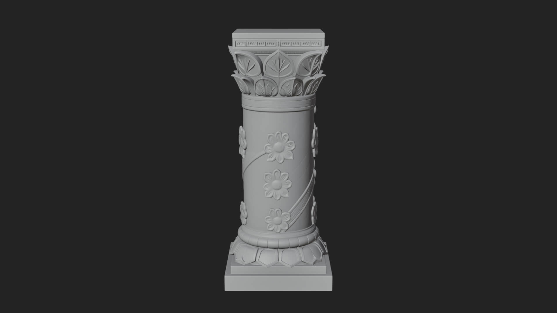 Leaf Carved Stone Column Design 8 3D Print Model 3D Model
