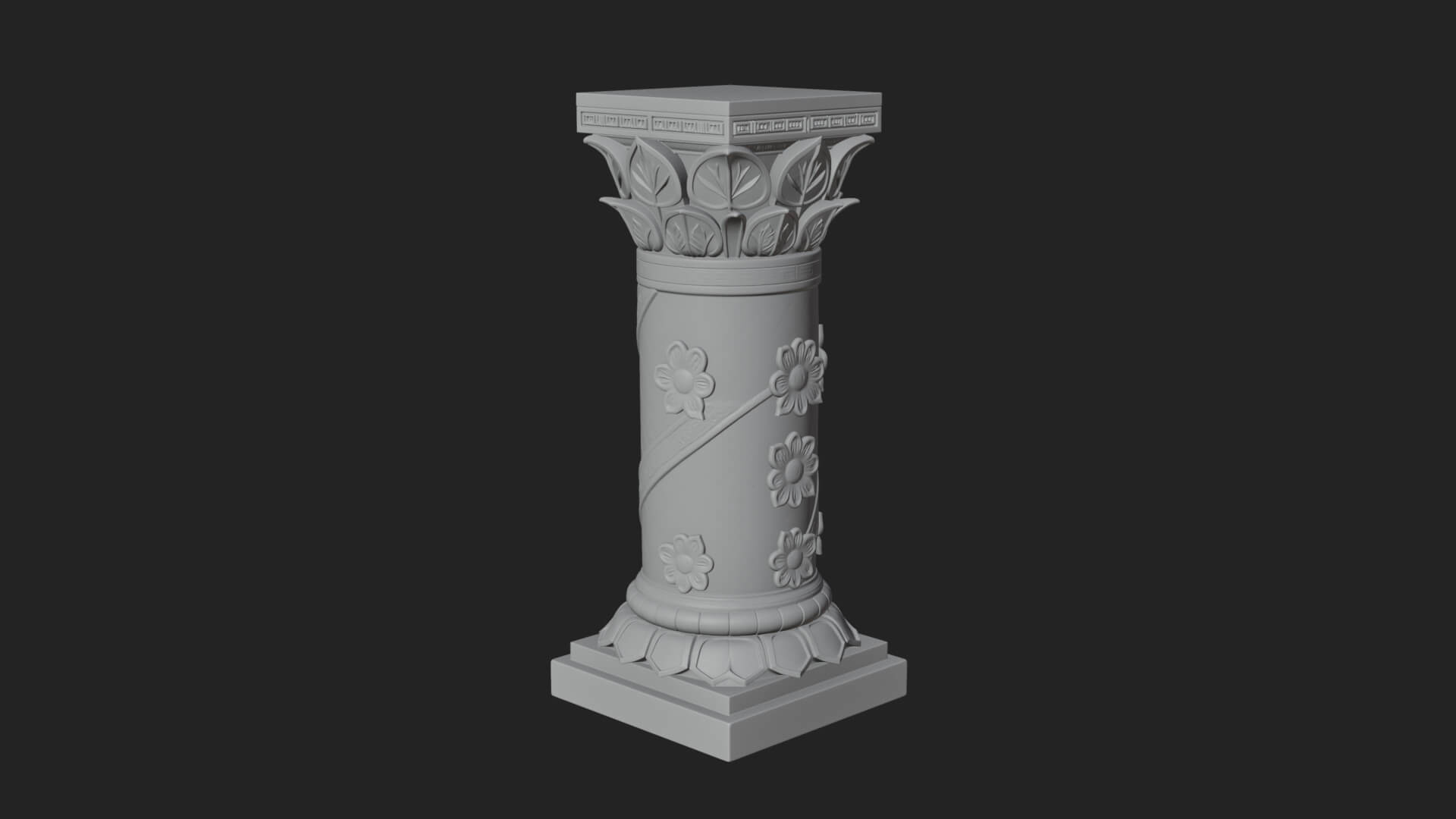 Leaf Carved Stone Column Design 8 3D Print Model 3D Model