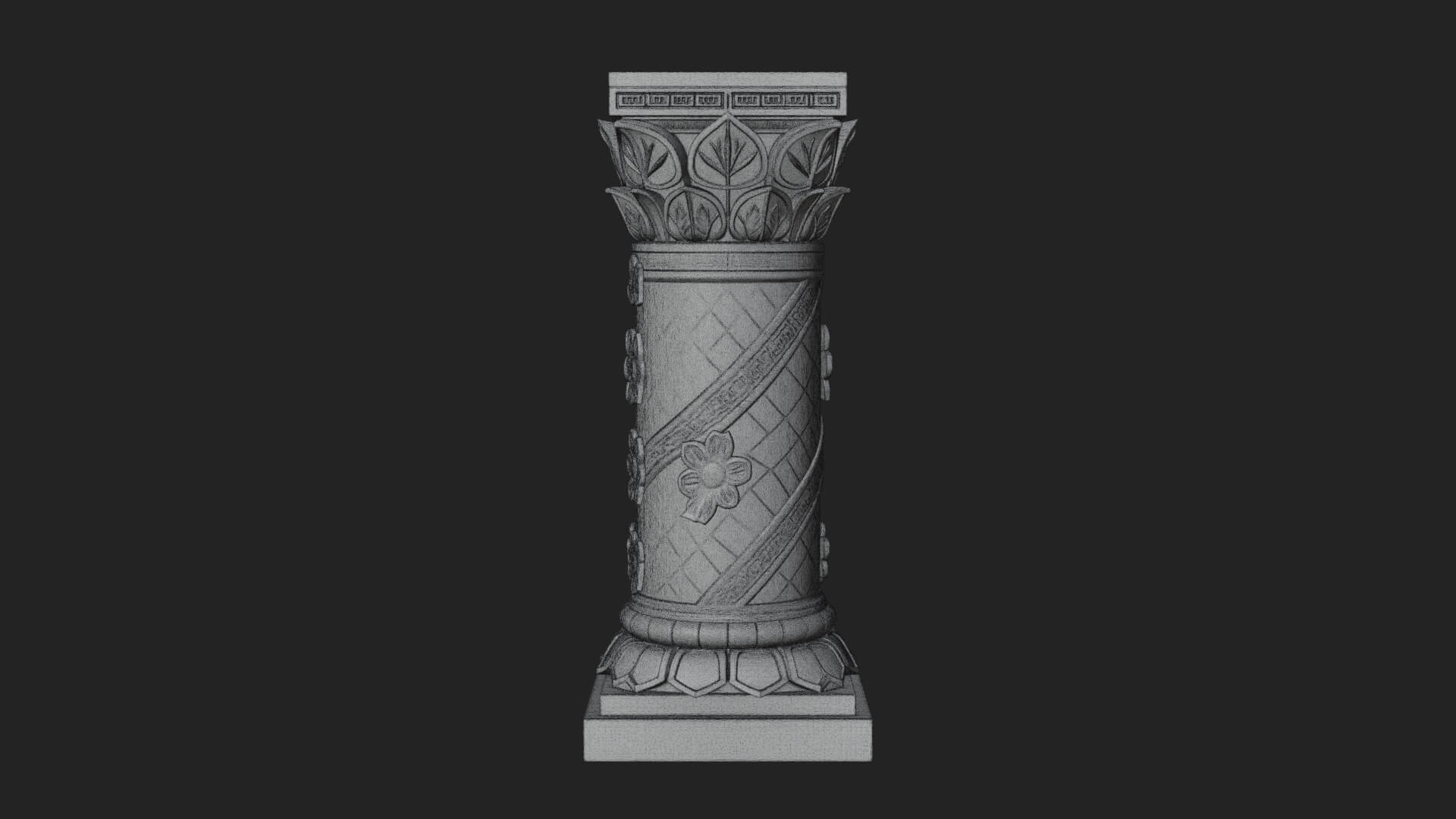 Leaf Carved Stone Column Design 8 3D Print Model 3D Model