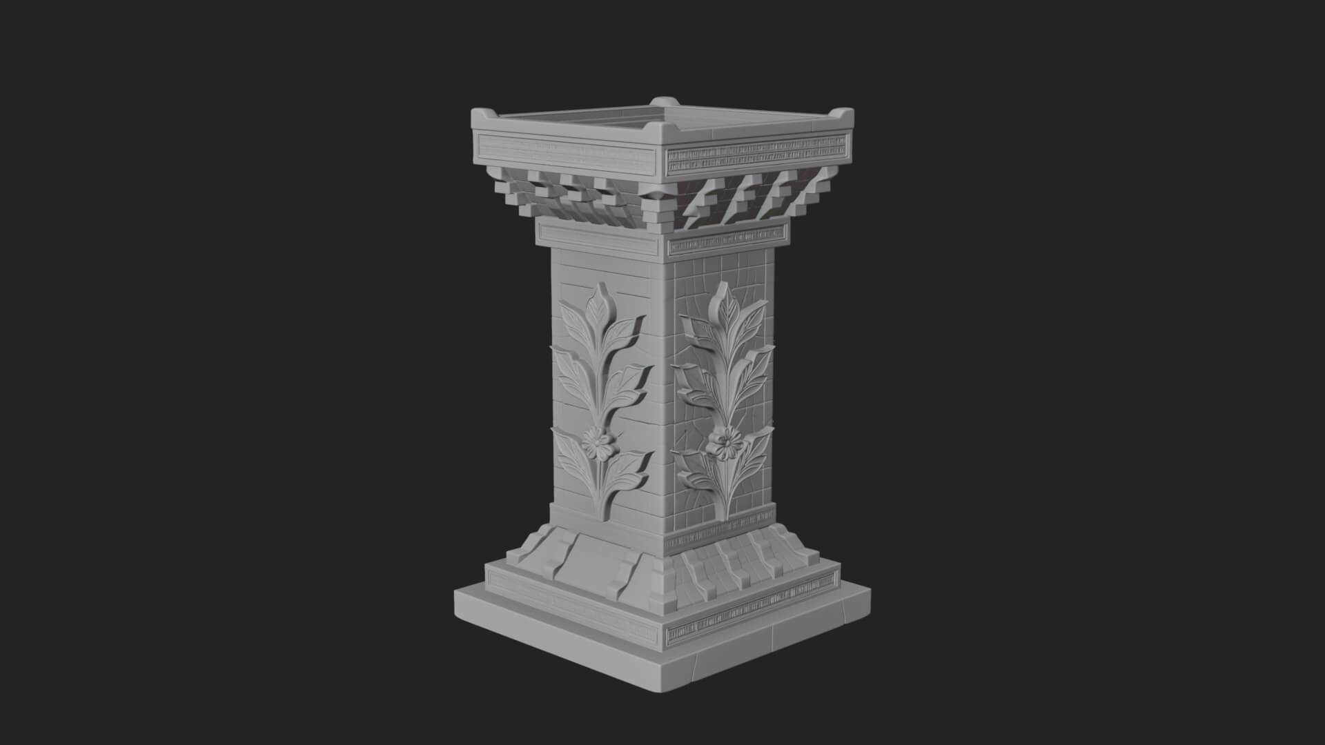 Leaf Carved Stone Column Design 9 3D Print Model 3D Model