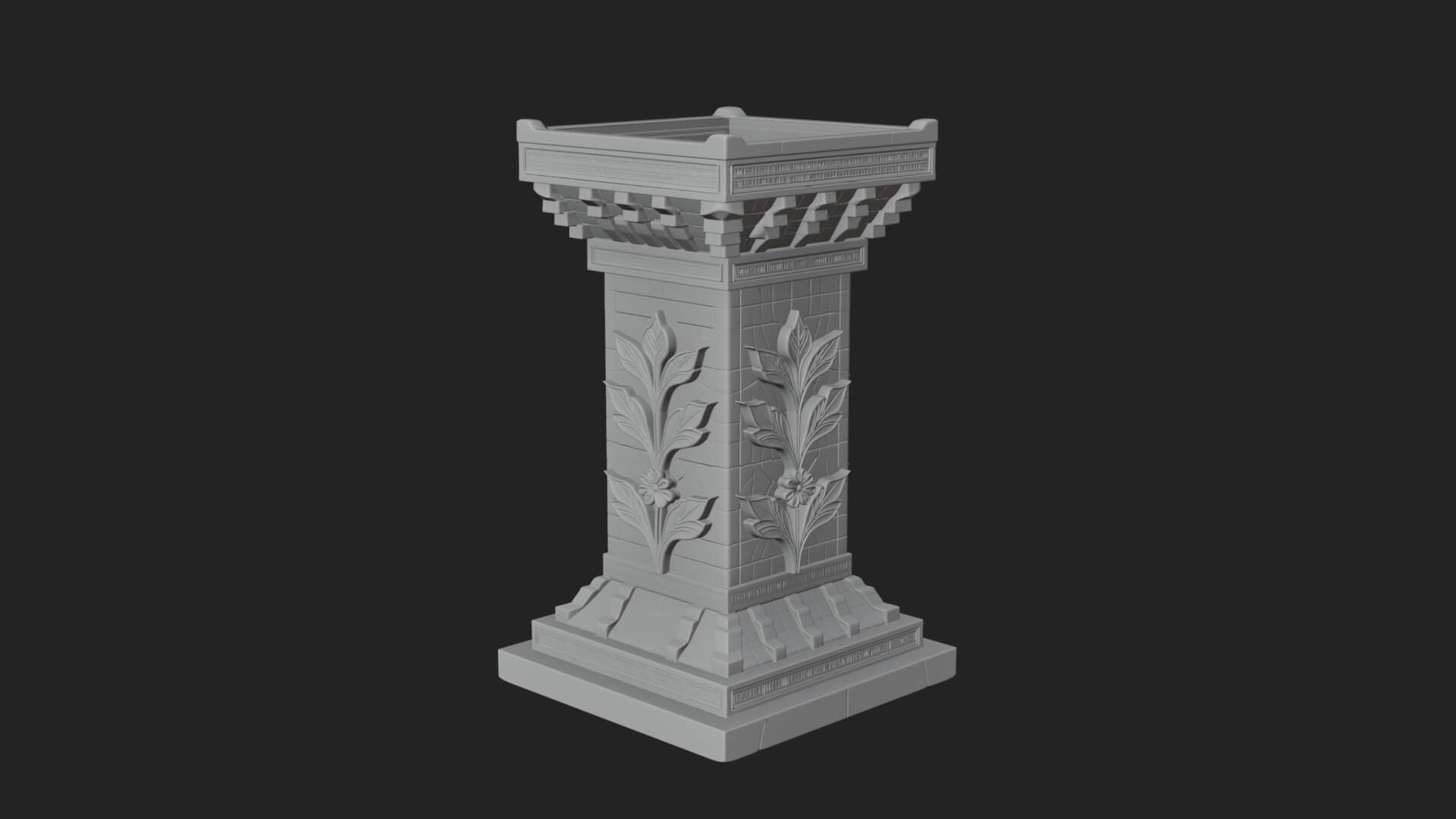 Leaf Carved Stone Column Design 9 3D Print Model 3D Model