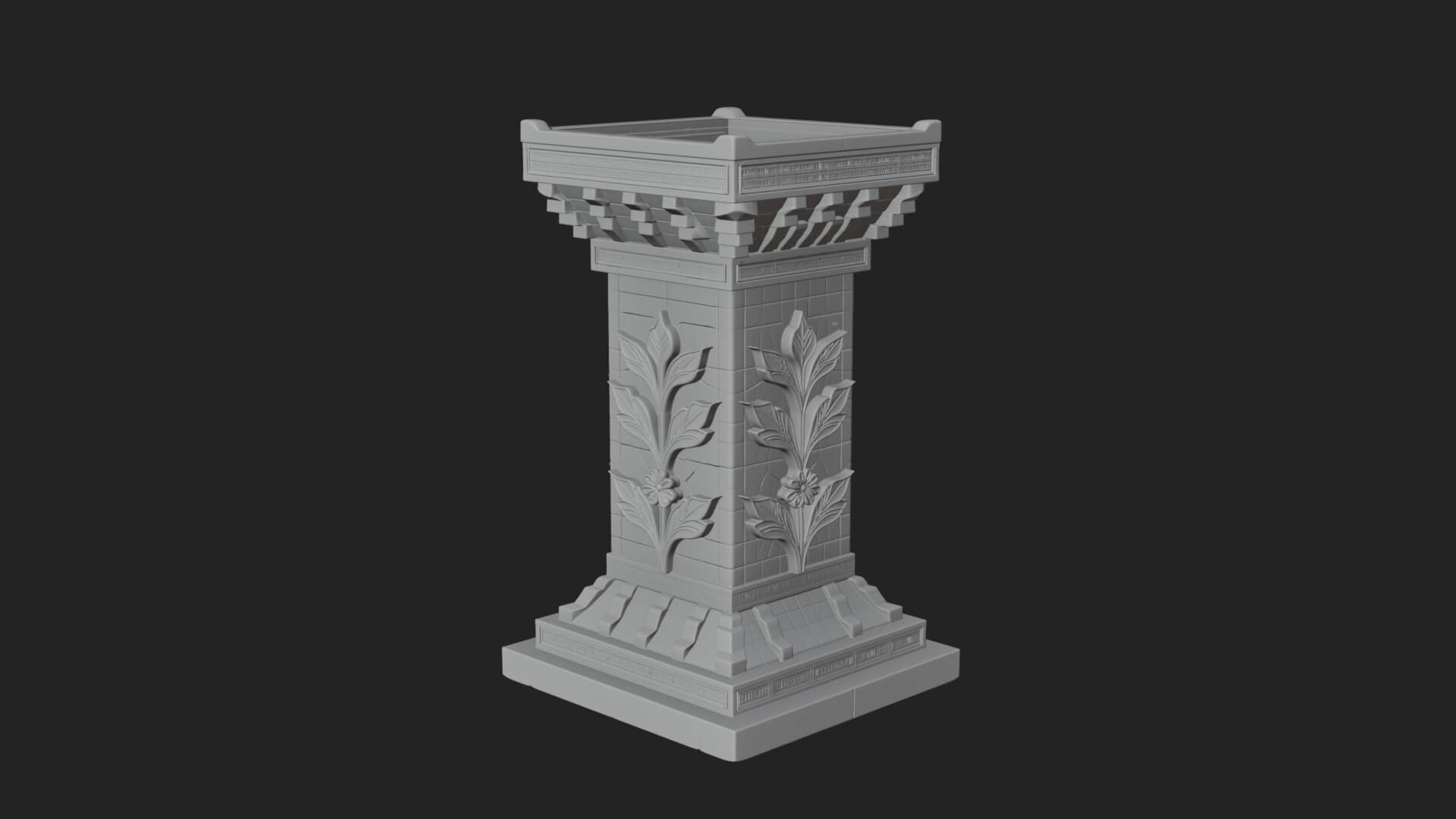 Leaf Carved Stone Column Design 9 3D Print Model 3D Model