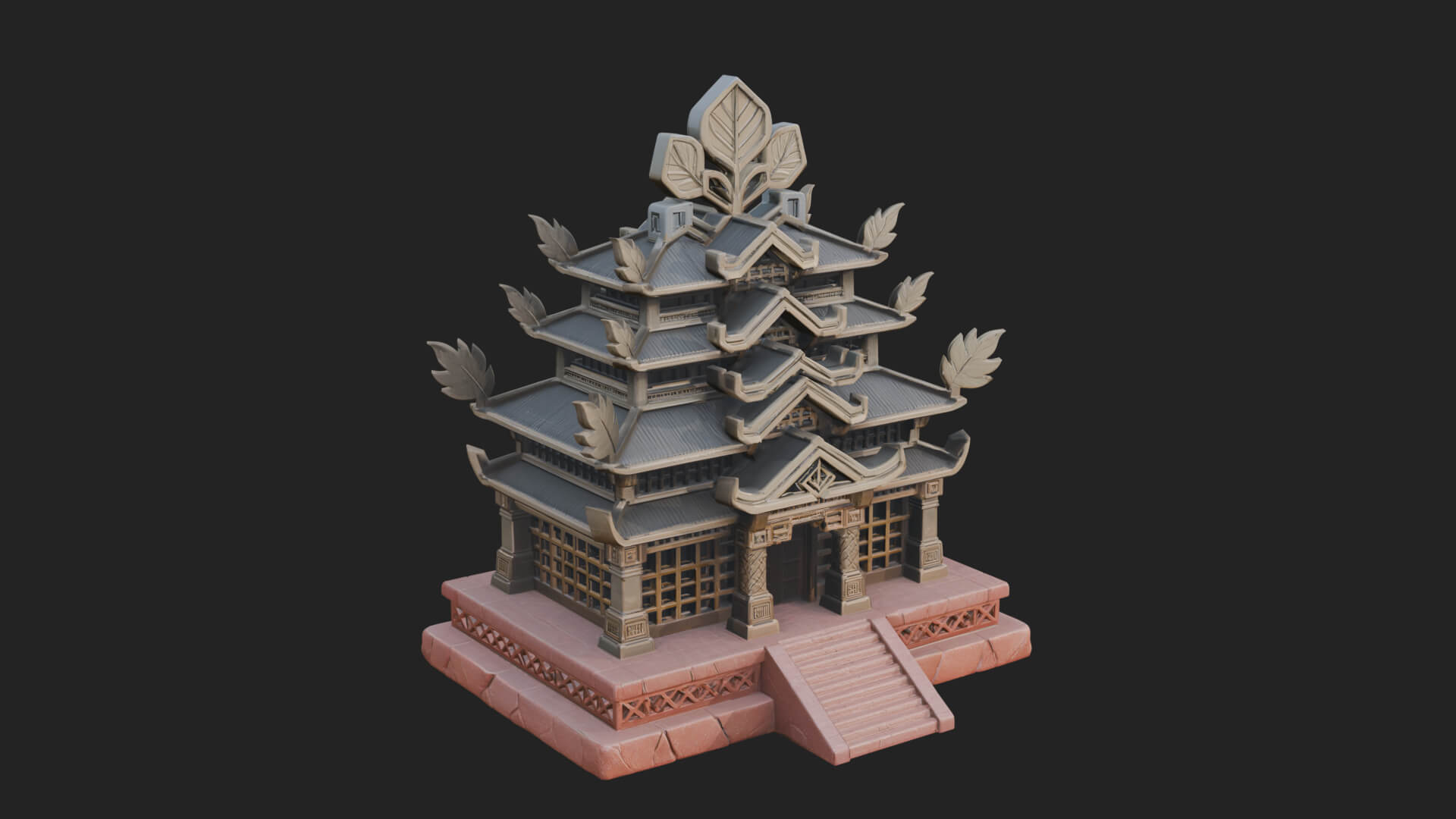 Leaf Crown Shrine Temple Design 1 3D Print Model 3D Model