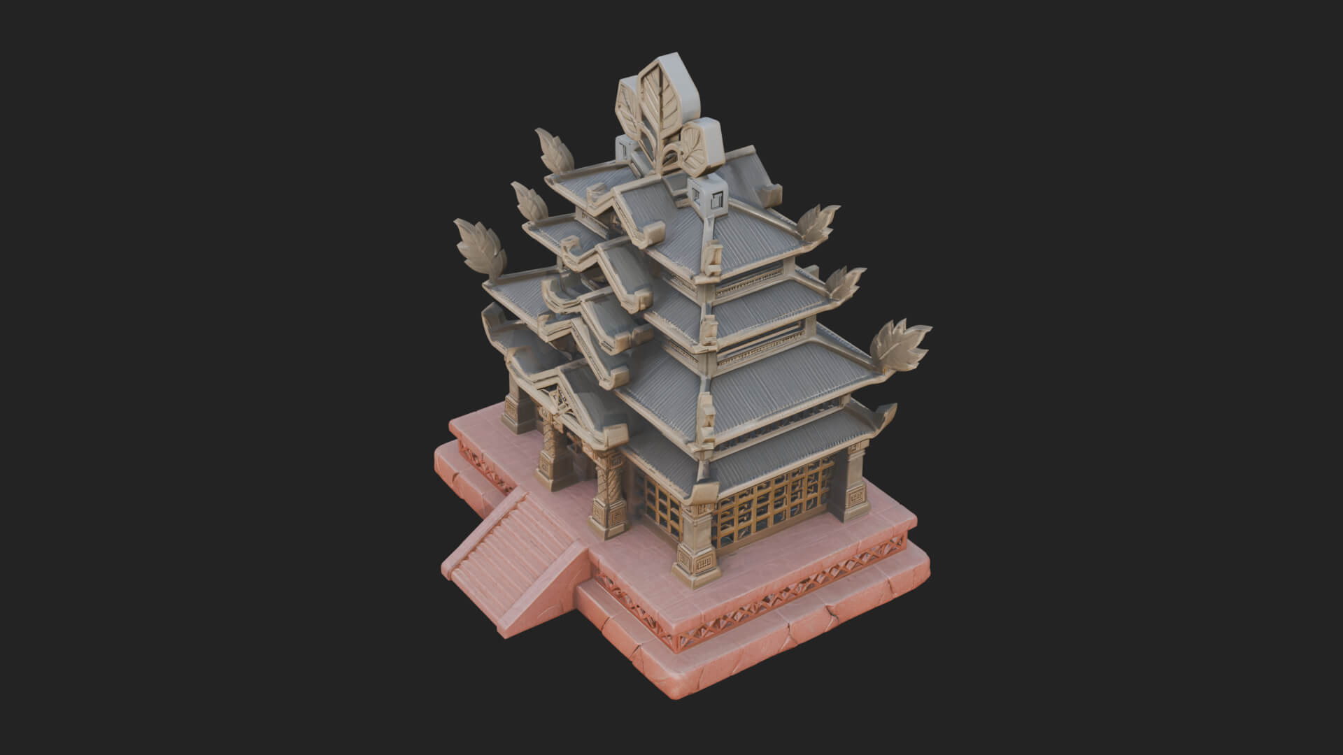 Leaf Crown Shrine Temple Design 1 3D Print Model 3D Model