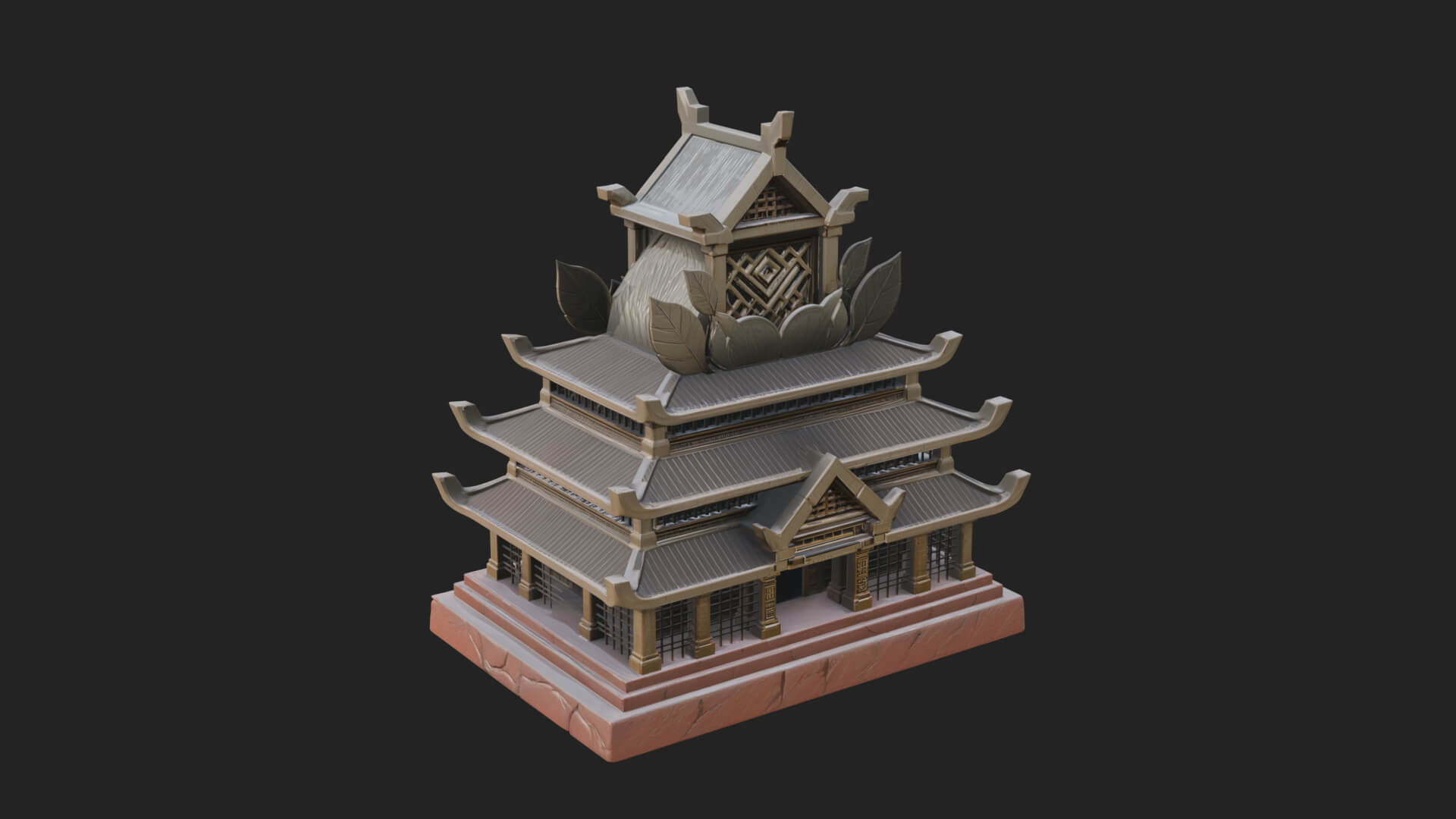 Leaf Crown Shrine Temple Design 3 3D Print Model 3D Model