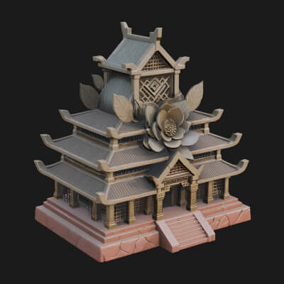 Leaf Crown Shrine Temple Design 3 3D Print Model