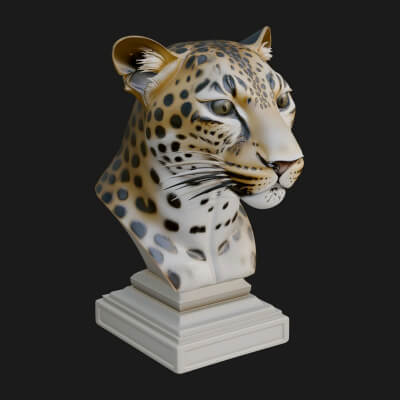 Leopard Bust Statue Design 2 3D Print Model