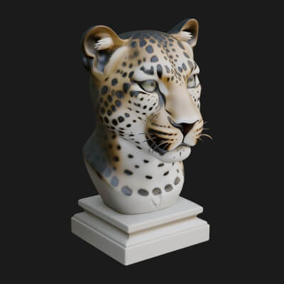 Leopard Bust Statue Design 3 3D Print Model