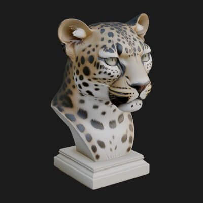 Leopard Bust Statue Design 4 3D Print Model
