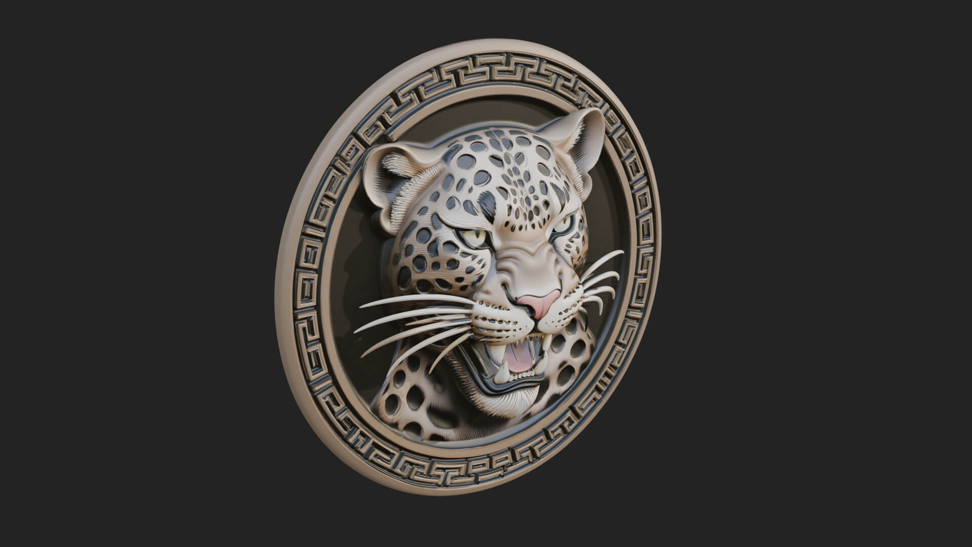 Leopard Head Oval Relief Plaque Design 1 3D Print Model 3D Model
