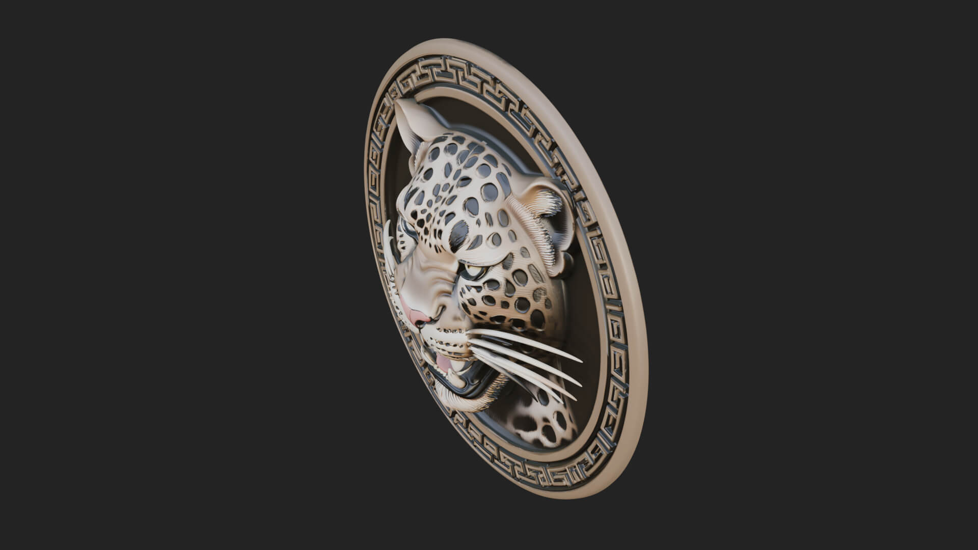 Leopard Head Oval Relief Plaque Design 1 3D Print Model 3D Model