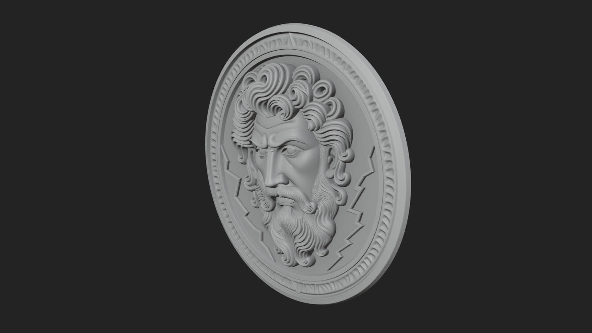 Lightning Sky God Oval Plaque Design 6 3D Print Model 3D Model