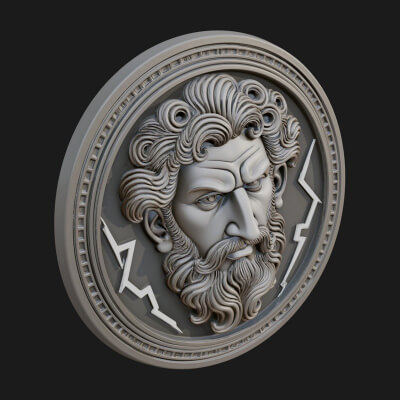 Lightning Sky God Oval Plaque Design 7 3D Print Model