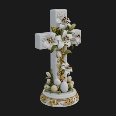 Lily Easter Cross Statue Design 1 3D Print Model