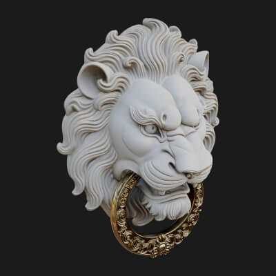 Lion Head Door Knocker Plaque Design 1 3D Print Model 3D Model