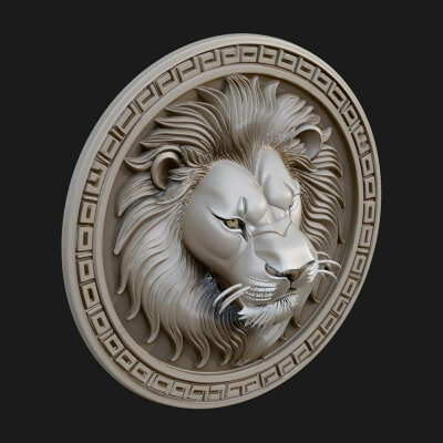 Lion Head Oval Relief Plaque Design 10 3D Print Model
